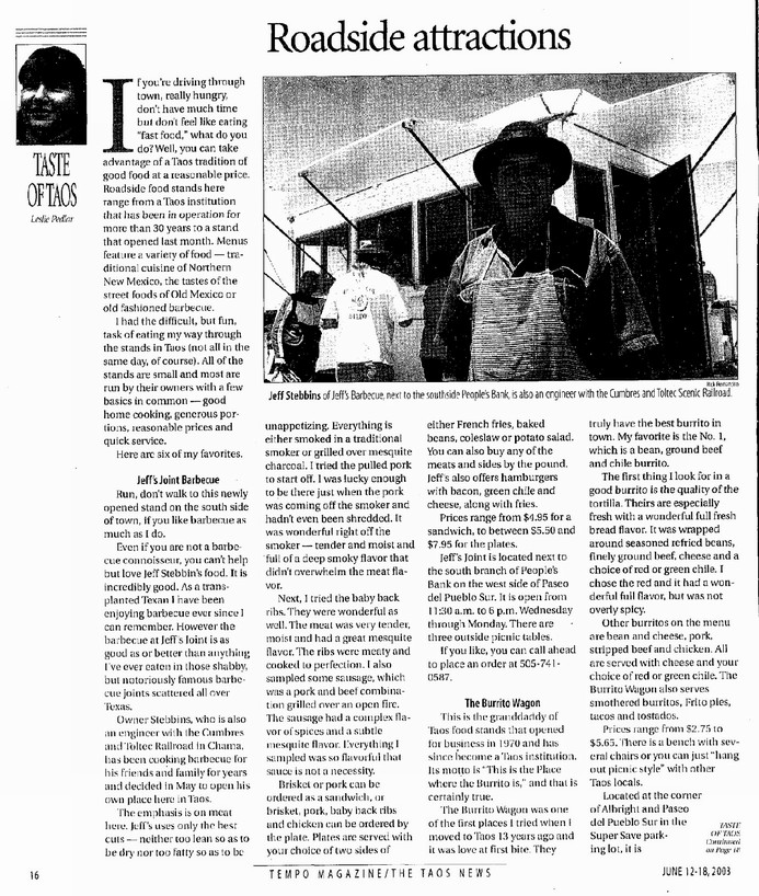 �Taos News Article June 12
                    2003